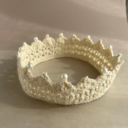 \thanks♡300!!/ ベビークラウン☆パール ハーフバースデー お誕生日 王冠 ヘアバンド かぎ編み 100日 8枚目の画像