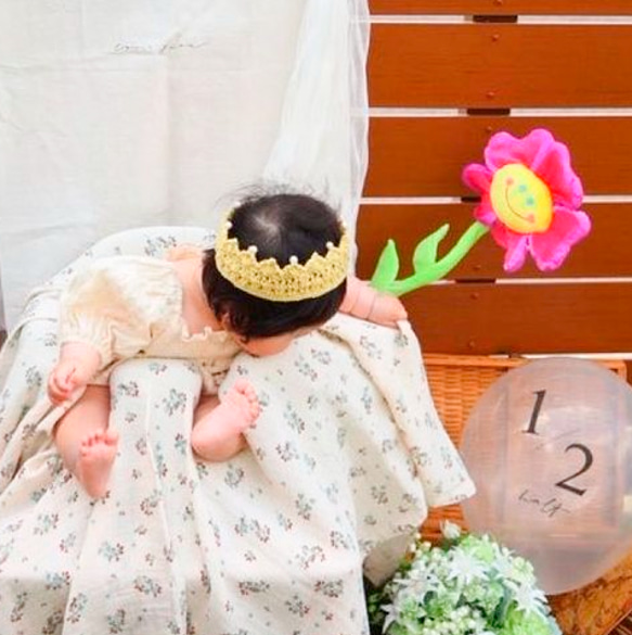 \thanks♡300!!/ ベビークラウン☆パール ハーフバースデー お誕生日 王冠 ヘアバンド かぎ編み 100日 15枚目の画像