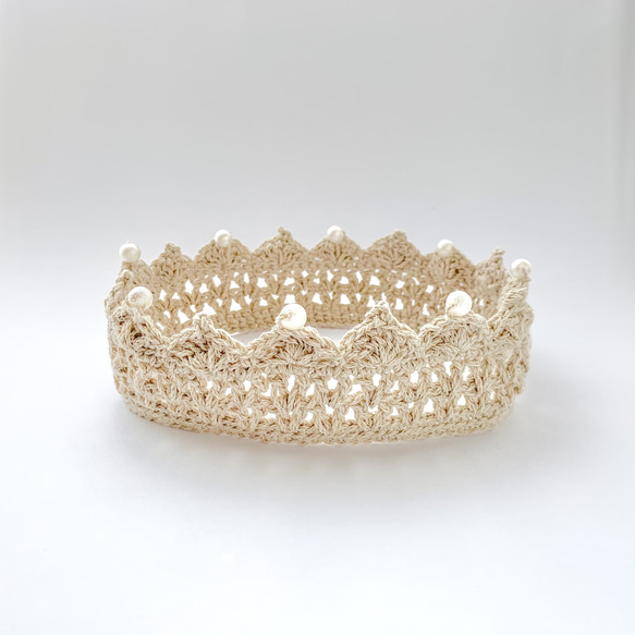 \thanks♡300!!/ ベビークラウン☆パール ハーフバースデー お誕生日 王冠 ヘアバンド かぎ編み 100日 3枚目の画像