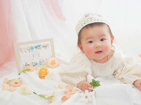 \thanks♡300!!/ ベビークラウン☆パール ハーフバースデー お誕生日 王冠 ヘアバンド かぎ編み 100日 10枚目の画像