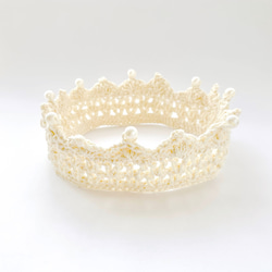 \thanks♡300!!/ ベビークラウン☆パール ハーフバースデー お誕生日 王冠 ヘアバンド かぎ編み 100日 2枚目の画像