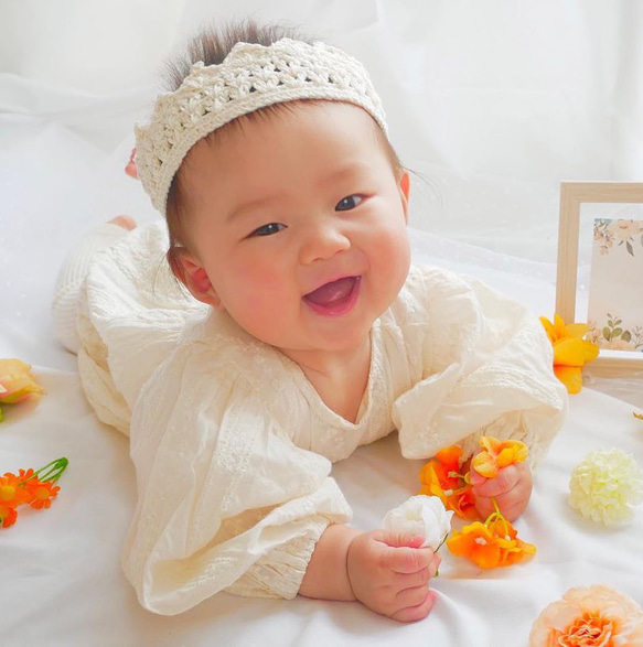 \thanks♡300!!/ ベビークラウン☆パール ハーフバースデー お誕生日 王冠 ヘアバンド かぎ編み 100日 11枚目の画像