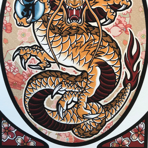 中国人物像 龍模様 木製フレーム