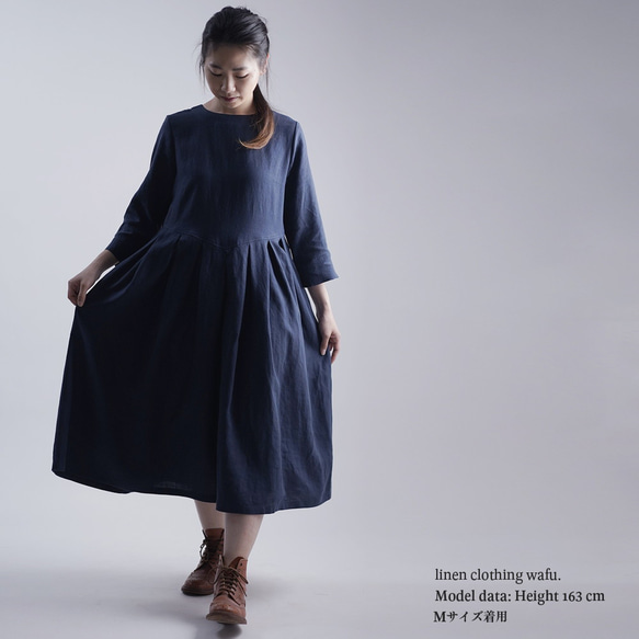 【wafu】Linen Dress 鍵盤タックワンピース / 留紺(とめこん) a013o-tmk1 11枚目の画像