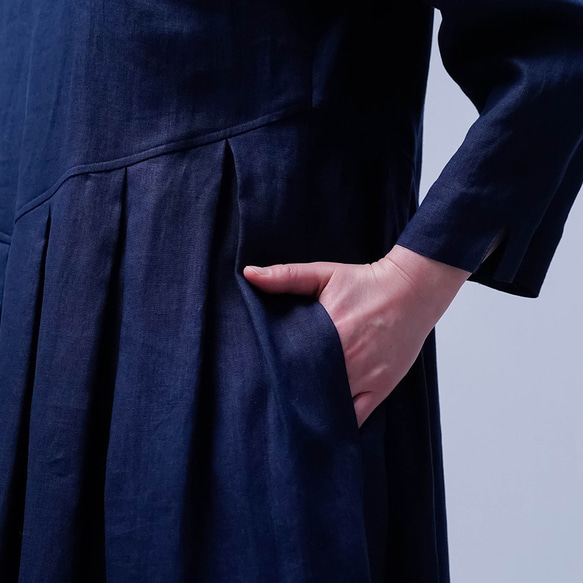 【wafu】Linen Dress 鍵盤タックワンピース / 留紺(とめこん) a013o-tmk1 18枚目の画像