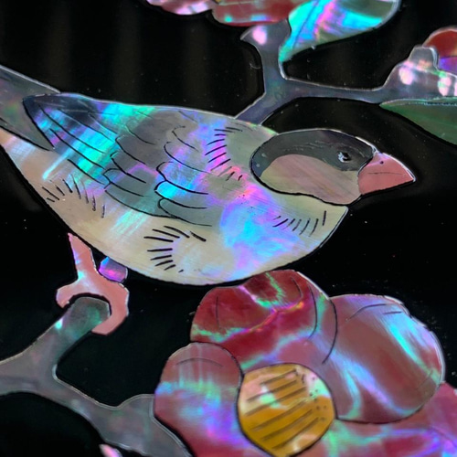 螺鈿 花鳥図 姫鏡 （椿に文鳥） 手鏡 武蔵川工房 通販 12469524