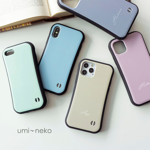 iPhone限定 スマホケース グリップケース 【 くすみカラー 名入れ  
