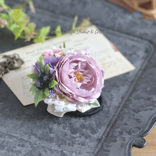 ピンク薔薇のヘアゴム