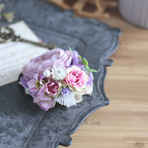 ピンク薔薇のヘアゴム