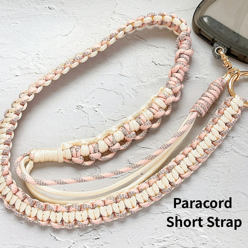 3WAY パラコード スマホストラップ ピンク×シャンパン×アイボリー