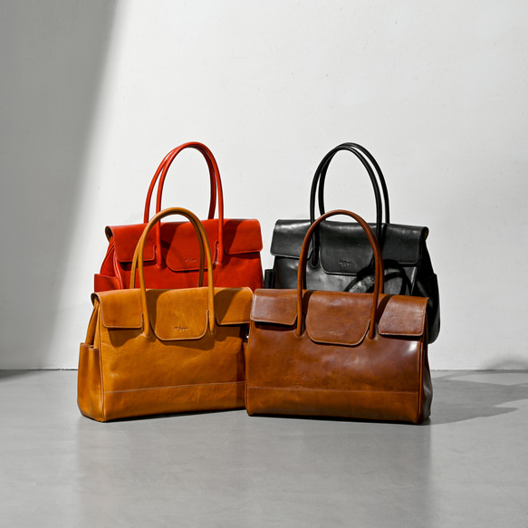 [日本製] フラップトートバッグ ブラック 最高級イタリアンレザー A4 ユニセックス Perla