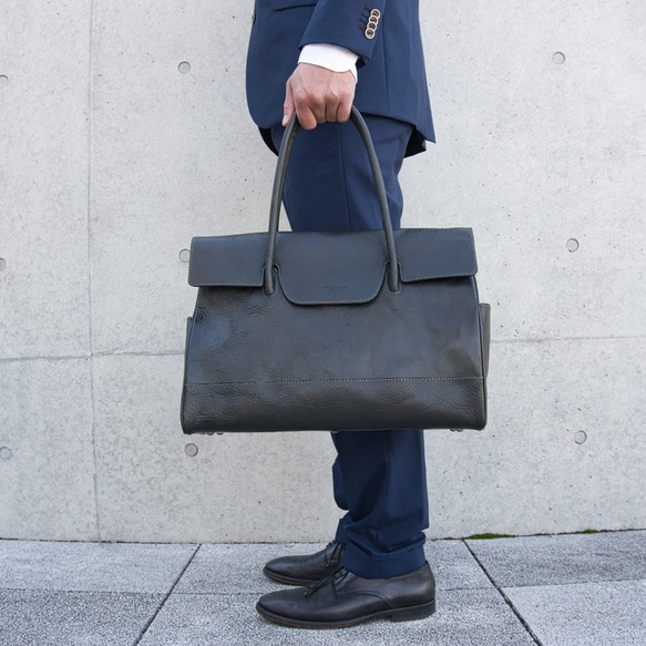 [日本製] フラップトートバッグ ブラック 最高級イタリアンレザー A4 ユニセックス Perla