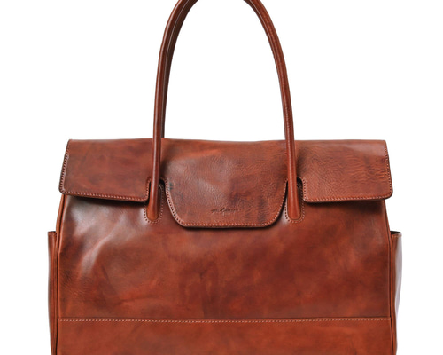 日本製] フラップトートバッグ チョコ 最高級イタリアンレザー A4 ユニ