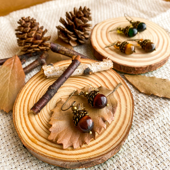 天然石のどんぐりピアス／イヤリング ピアス（フック・チェーン