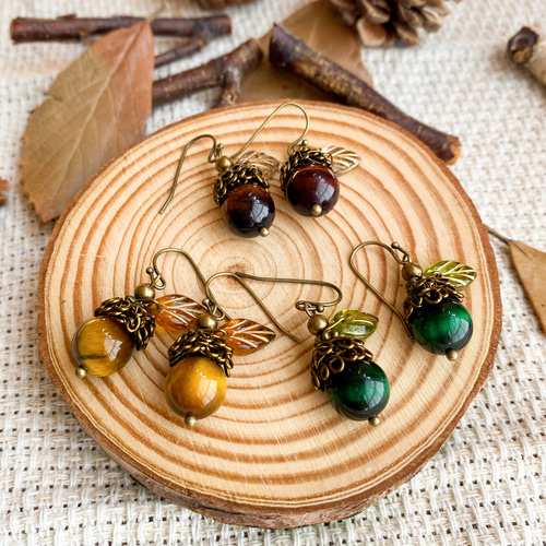 天然石のどんぐりピアス／イヤリング ピアス（フック・チェーン