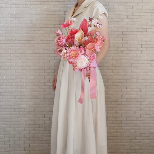 ブーケ アーティフィシャルフラワー 【秋のピンククラッチブーケ】胡蝶