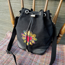 MexicoHeart♡コラソン ビーズ刺繍ワッペンの巾着型ショルダー