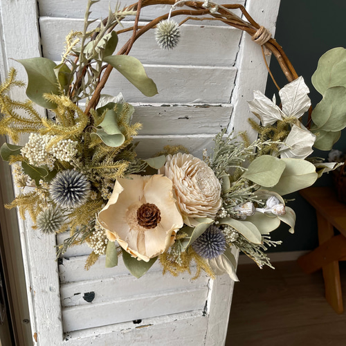 ドライフラワー★プロテアナナ&ユーカリニッコリ　大型リース★シンカルファ　存在感 ドライフラワー☆プロテアナナ&ユーカリニッコリ 大型リース