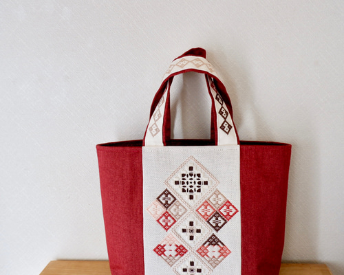 デニムキャディバッグ 赤い刺繍 a08262e64c4490c8b643dd318c9bfa