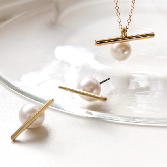 【再販×20】上品モダンなパールピアス   イヤリング　左右ペア　抗アレルギー 9枚目の画像