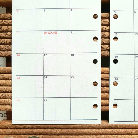 ミニ6 マンスリー予定表 日曜始まり7列 罫線なし カレンダー型 2024 システム手帳リフィル M6 mini6 13枚目の画像