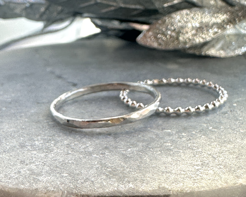 つぶつぶ&槌目模様リングお得な2点セット/重ね付けシルバー