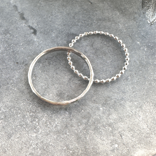 つぶつぶ&槌目模様リングお得な2点セット/重ね付けシルバー