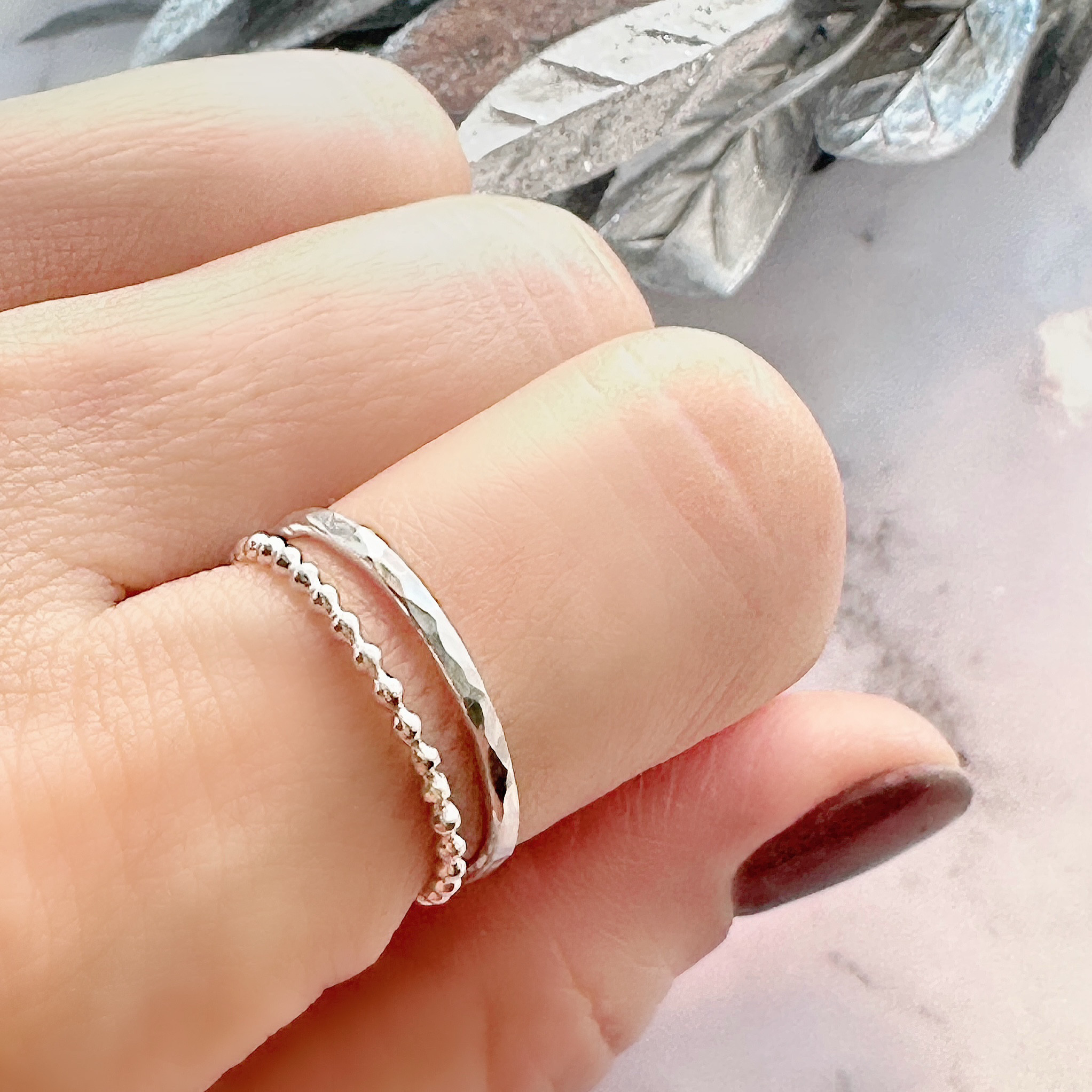 beaded & hammered 重ね付けシルバーリング /silver925