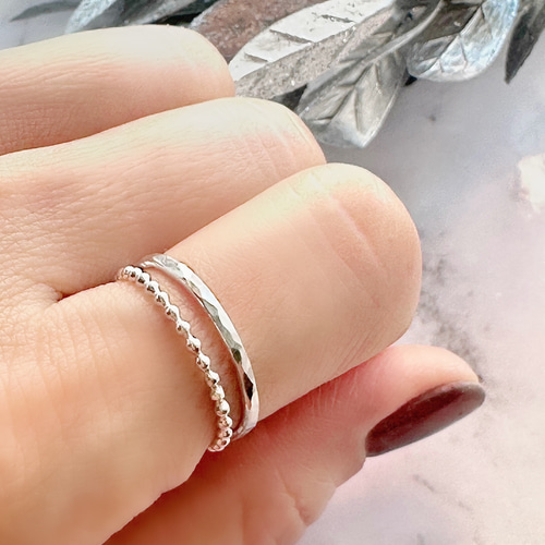 市松　リング　シルバー　槌目模様　槌目加工　約2号 リング メンズ シルバー 槌目 鎚目 平打ち 鎚目模様 シンプル