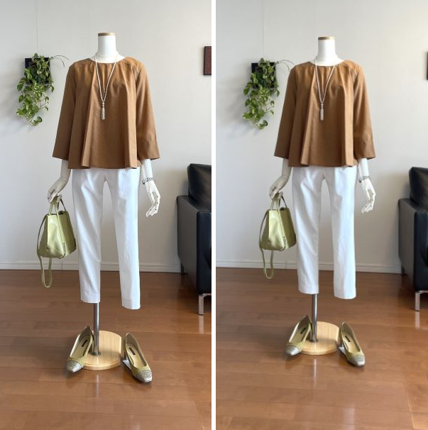 【完成品】5号 フレアブラウス(キャラメル)