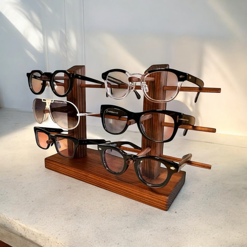 6本 無垢材 メガネスタンド サングラススタンド 木製 (ラッピング可