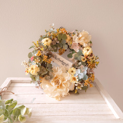 三日月あじさいのおうちリース【プリザーブド ＆ドライフラワー