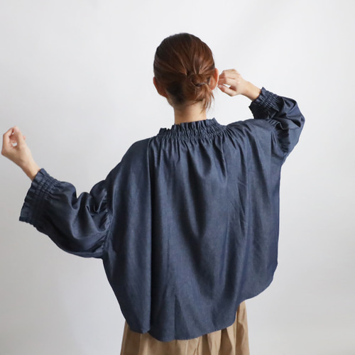 ラスト1 最終SALE フリル スタンド襟 スモック ブラウス