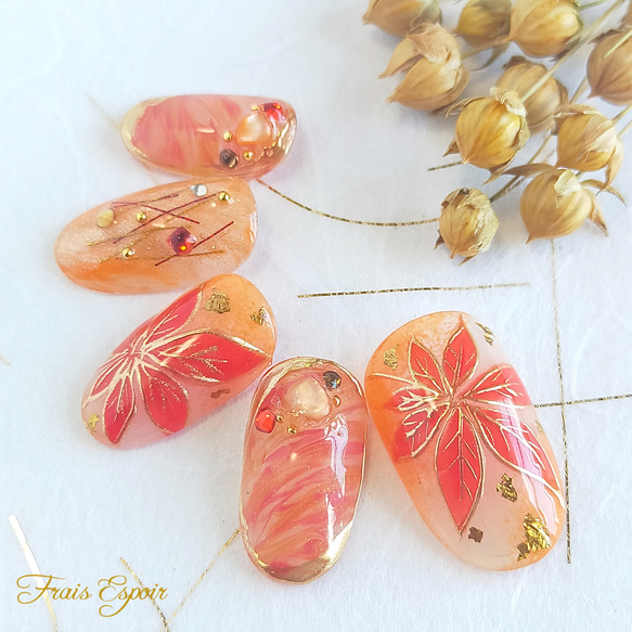 もみじネイル （ もみじ 紅葉 成人式 ブライダル ネイルチップ) ネイル