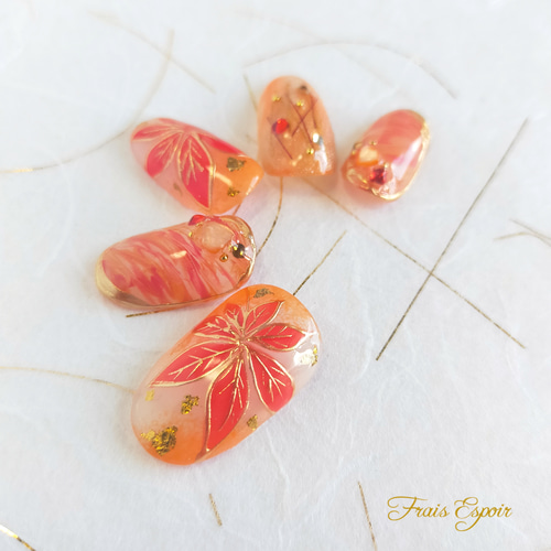 もみじネイル （ もみじ 紅葉 成人式 ブライダル ネイルチップ) ネイル