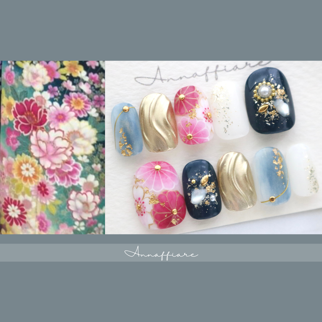 振袖柄オーダー♡和装ネイルチップ　　/Annaffiare成人式振袖和柄日本和風着物白無垢浴衣結婚式菊桜梅マムシ爪