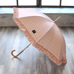 日差し対策に♪フリル付き日傘 モロッカン柄 (ピンク) 2枚目の画像