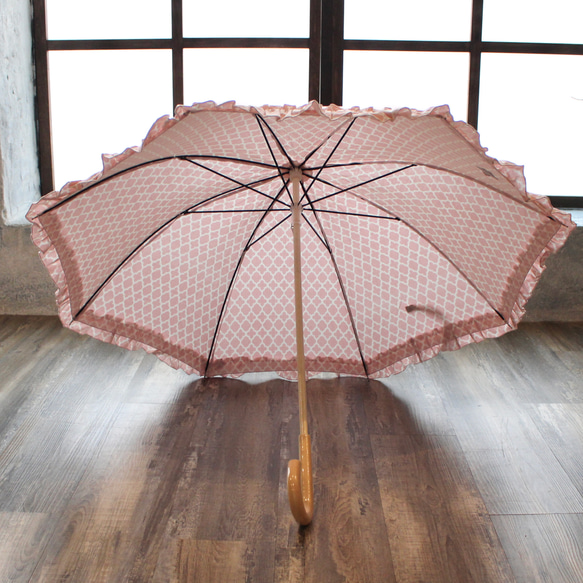 日差し対策に♪フリル付き日傘 モロッカン柄 (ピンク) 5枚目の画像
