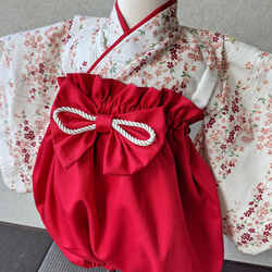 ベビー袴　3ヶ月〜１歳半　桜舞✕濃赤　ひなまつり 1枚目の画像