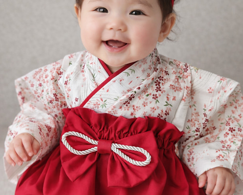 ベビー袴 3ヶ月〜1歳半 桜舞✕濃赤 ひなまつり ベビー服 yu_yu 通販