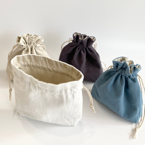 コットンリネンのミニ巾着 選べるカラーとサイズ 巾着袋 leafa+ 通販