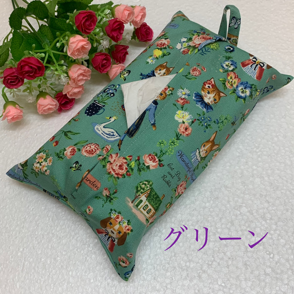 エコティッシュカバー☆マスクストッカー♪ そばかすキッズ・動物達とお花柄☆5カラー 4枚目の画像