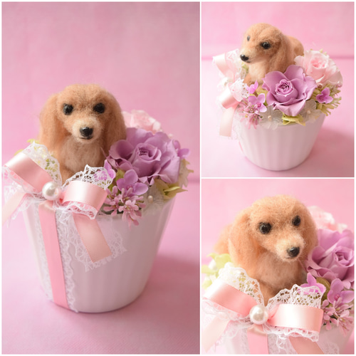 羊毛フェルトのペットフラワー 全犬種（ドール1個 花2輪）完全オーダー