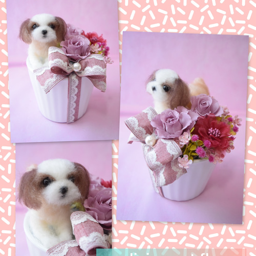 羊毛フェルトのペットフラワー 全犬種（ドール1個 花2輪）完全オーダー