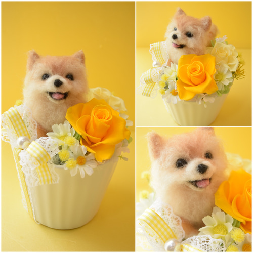 羊毛フェルトのペットフラワー 全犬種（ドール1個 花2輪）完全オーダー