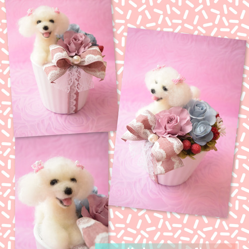 羊毛フェルトのペットフラワー 全犬種（ドール1個 花2輪）完全オーダー