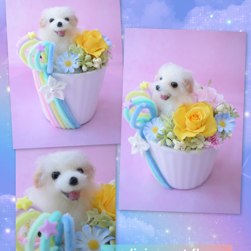 羊毛フェルトのペットフラワー 全犬種（ドール1個 花2輪）完全オーダー