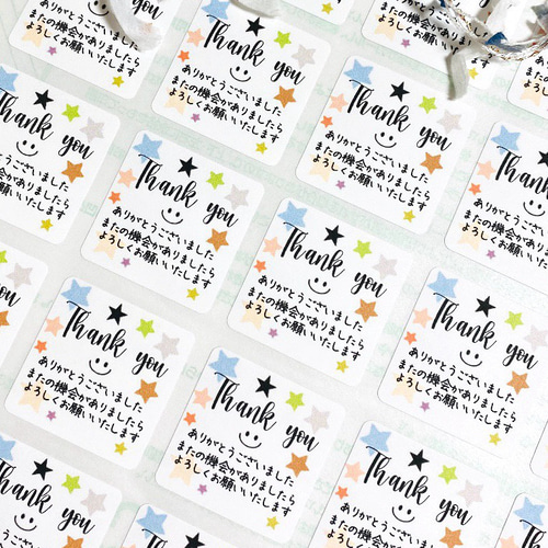 ハンドメイド  THANK YOUシール No.180 サンキューシール40枚 ハンドメイド 四角 ありがとうシール