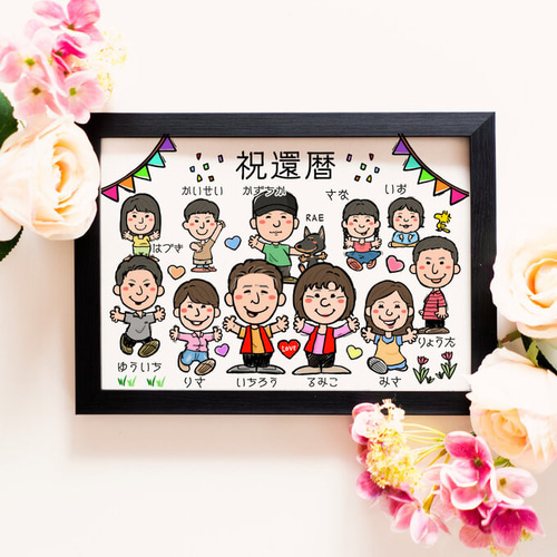 似顔絵 長寿・還暦祝い（赤いちゃんちゃんこ）・2名 その他