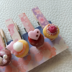 ドーナツ(ミニパーツ付)5個#2564　桜柄木製クリップ☆ミニチュア 3枚目の画像
